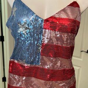 BiBi Elegant Red White and Blue Sequined Camisole Top
